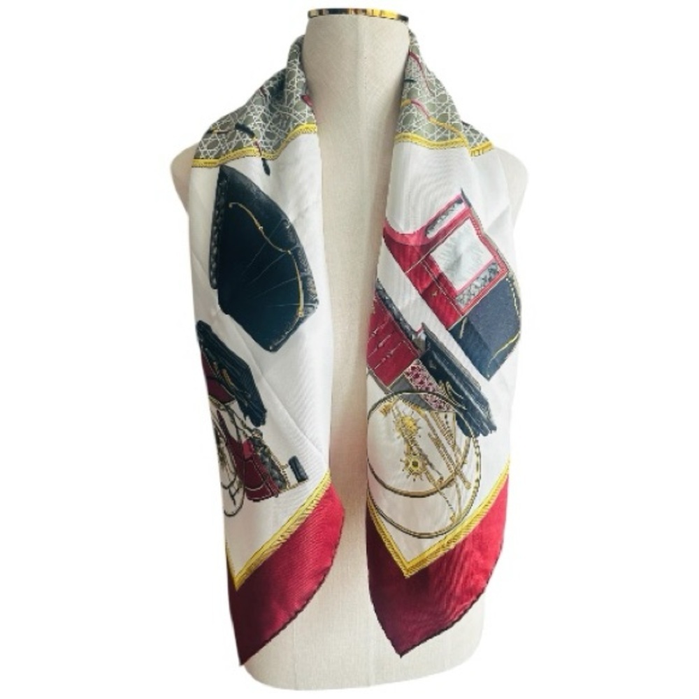 Hermès Les Voitures Nouvelles Silk Scarf Carre 90 Burgundy White Gold Clean - Picture 3 of 9